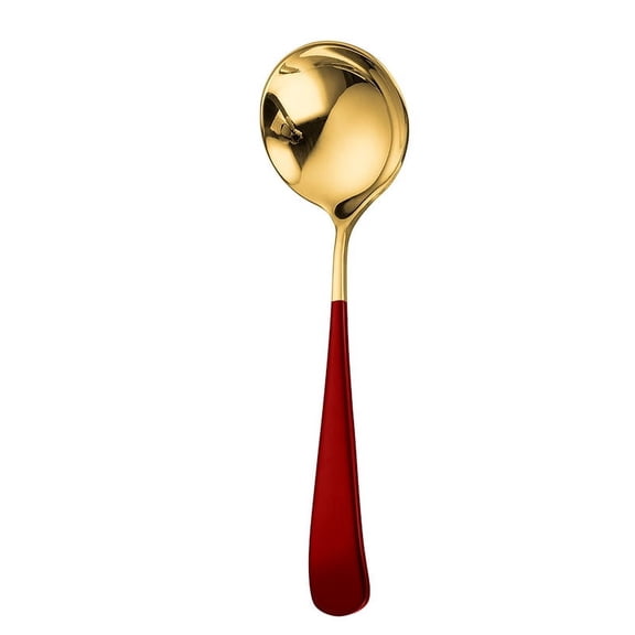 Firefly Hope Set of 4 Heavy Duty Stainless Steel Soup Spoons, 6.2 Inch Polished Finish Table Dinner Spoons for Daily Dining, Gold Red