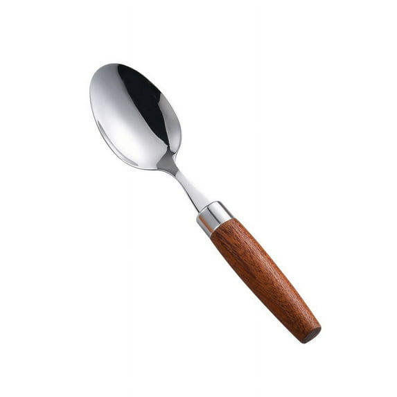 Firefly Hope Stainless Steel Retro Wooden Handle Dessert Spoons, Silver Flatware with Brown Handles, Durable Serving Spoons for Dessert Dining & Everyday Use,4 Pcs