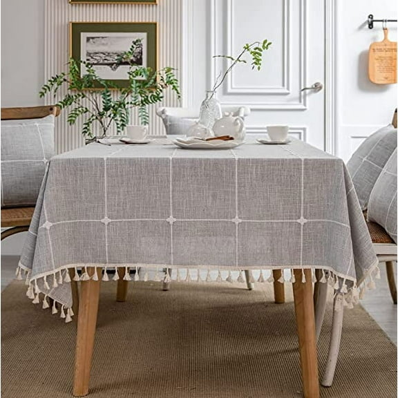 Firefly Hope Thick Rustic Burlap-Cotton Linen Tablecloth, Rectangular, Waterproof & Wrinkle-Free Cover for Kitchen & Dining, 55"x55", Grey