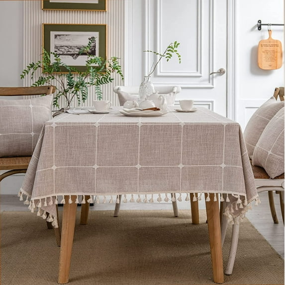Firefly Hope Thick Rustic Burlap-Cotton Linen Tablecloth, Rectangular, Waterproof & Wrinkle-Free Cover for Kitchen & Dining, 55"x55", Khaki