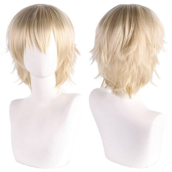 Firefly Hope Unisex Short Hair Wig with Bangs, Fluffy Layered Synthetic Wig, Heat-Resistant for Party Prom，Beige A