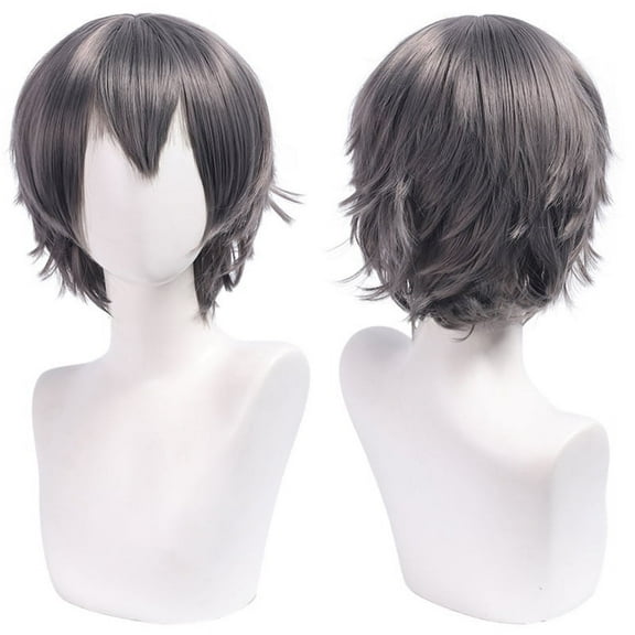 Firefly Hope Unisex Short Hair Wig with Bangs, Fluffy Layered Synthetic Wig, Heat-Resistant for Party PromDark Grey to White