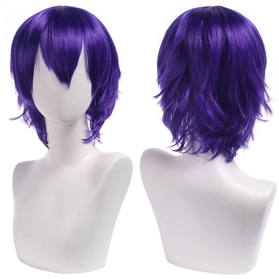 Firefly Hope Unisex Short Hair Wig with Bangs, Fluffy Layered Synthetic Wig, Heat-Resistant for Party PromDark Purple