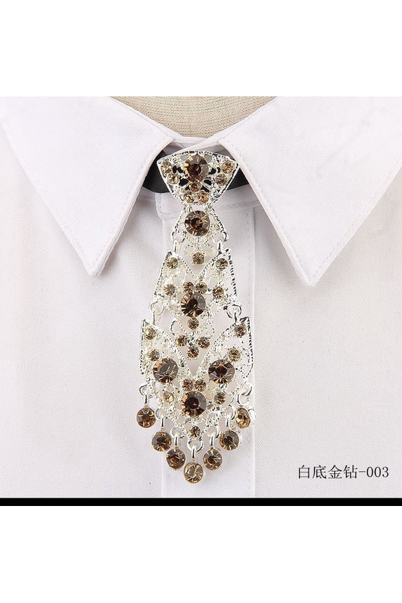 Unisex Sparkle Rhinestone Pretied Neckties, Adjustable One Size Fit-Most Easy-Wear Casual Ties for Women & Men, White Gold