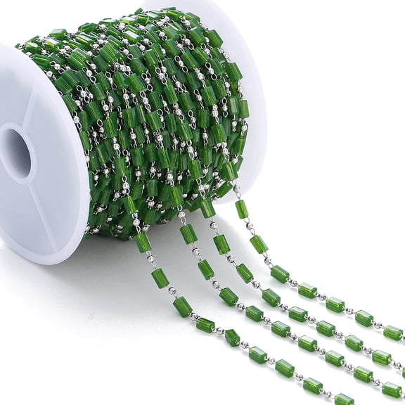 Firefly Hope Unspooled Bulk Copper Beaded Cable Link Wire, Loose Jewelry Craft Strands, 1 Meter Essential DIY Making Findings for Homemade Necklaces & Bracelets, Green Silver