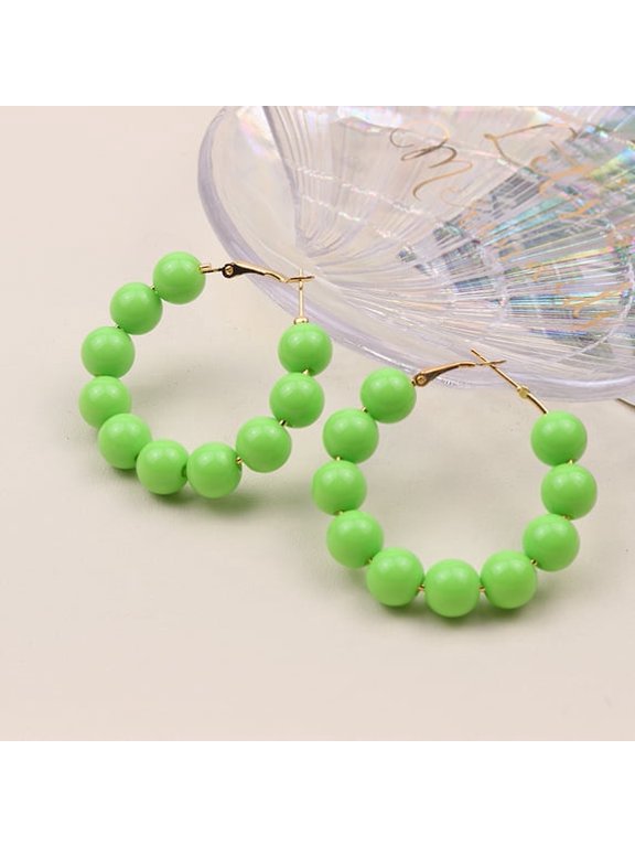 Vibrant Multicolored Candy Acrylic Beaded Circle Ear Loops for Ladies, Bohemian Dangling Statement Ornaments, Eye-Catching Boho Round Fashion Ear Accessories