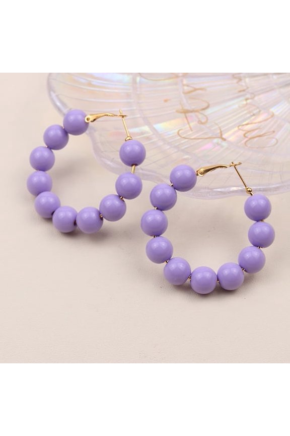 Vibrant Multicolored Candy Acrylic Beaded Circle Ear Loops for Ladies, Bohemian Dangling Statement Ornaments, Eye-Catching Boho Round Fashion Ear Accessories