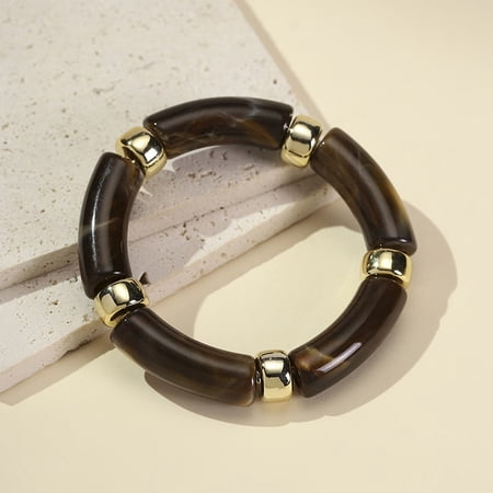 Firefly Hope Vintage Acrylic Curved Bangle, Stone Grain Design Bracelet, Fashion Jewelry Accessory for Women, Ideal Gift for Various Special Occasions, Brown price history and forecast - Firefly hope