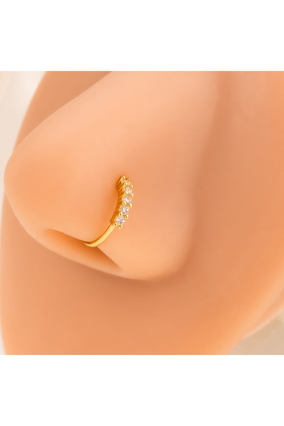 Vintage Boho Clip-On Nose Ring, Rhinestone & CZ Stud Design, No-Piercing Hoop Jewelry for Women, Style B, A