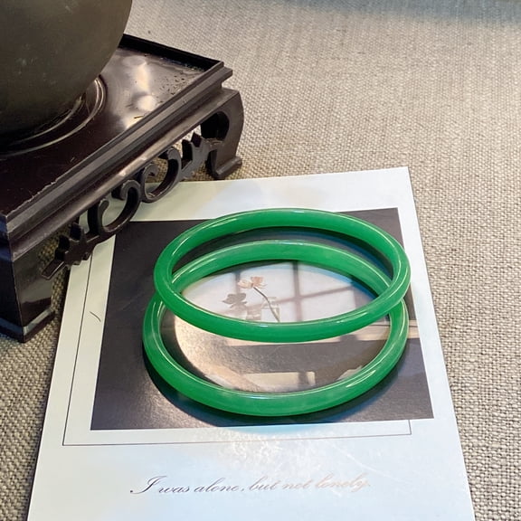 Firefly Hope Vintage Jingle Bracelet, Simple Style Jade Beaded Bracelet for Daily Wear, 58mm, Green