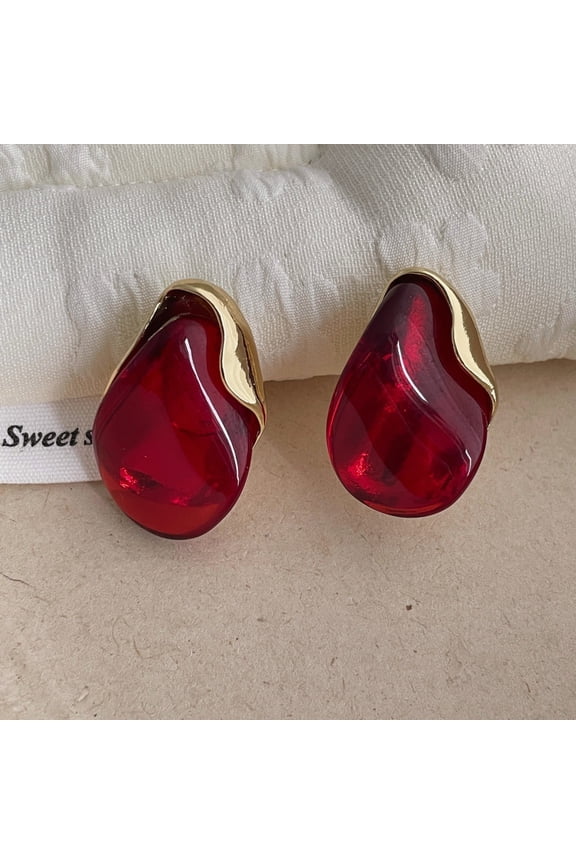 Vintage Minimalist Multicolor Acrylic Geometric Earrings, 80s Retro Party Costume Fashion Accessory Jewelry for Women, Style D, Red