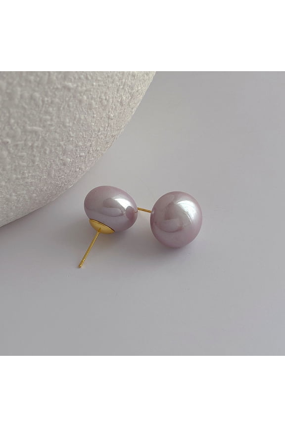 Vintage Round Pearl Stud Earrings, Minimalist Round Bead Dome Studs, Classic Bridal Wedding Jewelry for Women & Bridesmaids, Style B, Purple