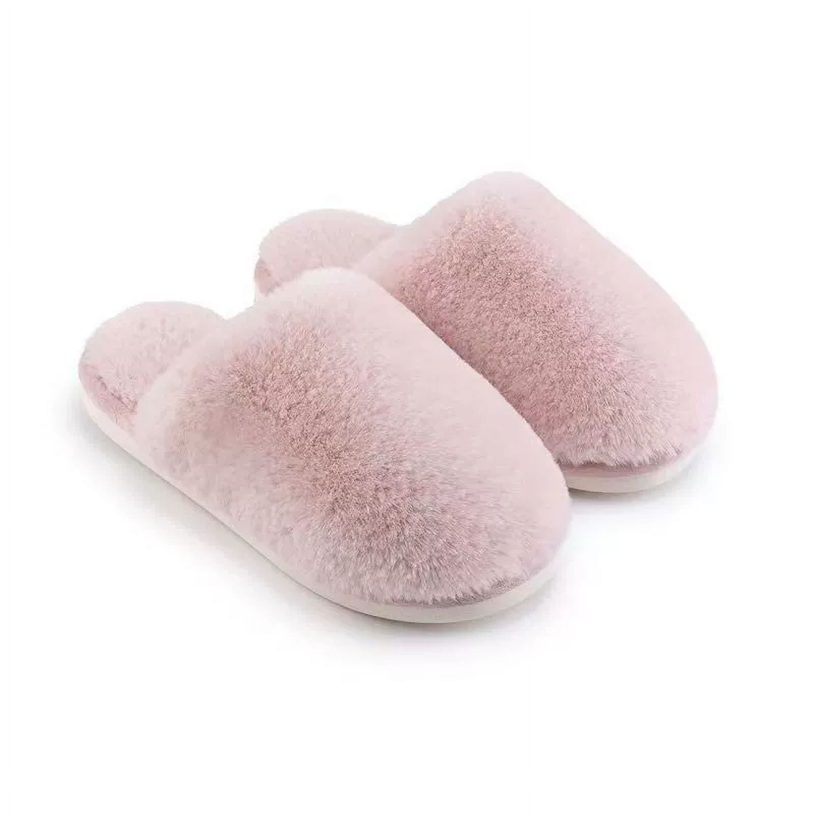 Warm Slippers Plush Flat Bottom Home Pink Baotou Warm Slippers with One Step Stepping Plush Slippers Size 40-41, 1 Pair