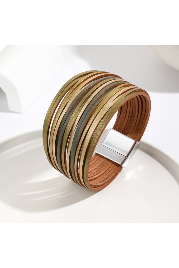 Western Leather Wrap Bracelet for Ladies, Handmade Multi-Layer Cuff Bangle, Stackable Accessory & Gifting Option, C12