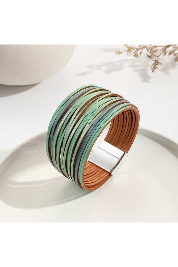Western Leather Wrap Bracelet for Ladies, Handmade Multi-Layer Cuff Bangle, Stackable Accessory & Gifting Option, C15