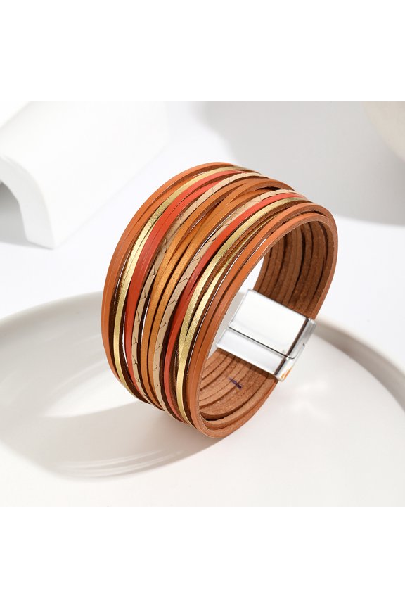 Western Leather Wrap Bracelet for Ladies, Handmade Multi-Layer Cuff Bangle, Stackable Accessory & Gifting Option, C17