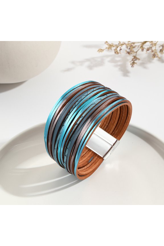Western Leather Wrap Bracelet for Ladies, Handmade Multi-Layer Cuff Bangle, Stackable Accessory & Gifting Option, C19