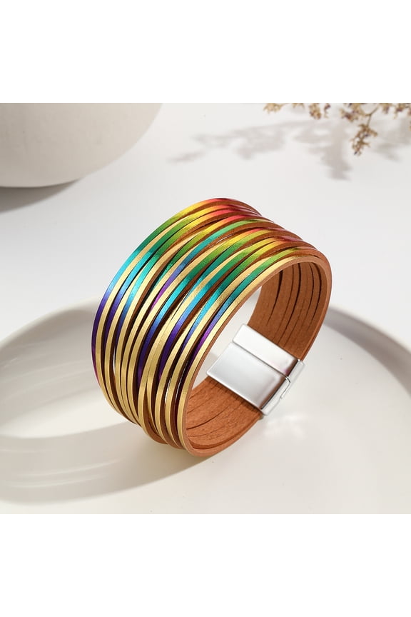 Western Leather Wrap Bracelet for Ladies, Handmade Multi-Layer Cuff Bangle, Stackable Accessory & Gifting Option, C2