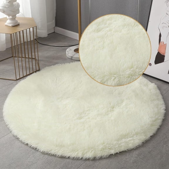 Firefly Hope White 31 Inch Round Plush Shaggy Bathroom Runner Rug, Non-Slip Machine Washable Bath Mat for Bathroom Decor Flooring