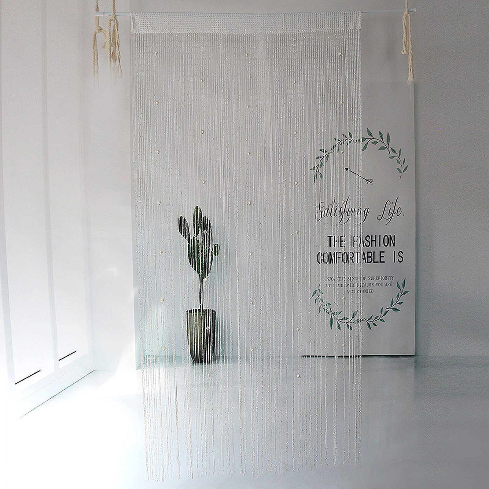 Firefly Hope White 39×79in Boho Beaded String Curtain, Privacy & Decorative Hanging Divider for Doorways, Bedroom, Closet, Window & Wall, 2pcs