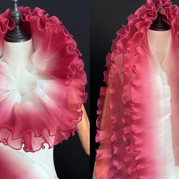 Firefly Hope Wine Red 5Yds x 4.72 Inch Ruffle Pleated Gathered Lace Trim, Soft Organza Tulle Chiffon Fabric Edging for Wedding Dress, Clothes, Costume Sewing & DIY Craft Decor