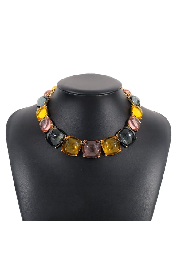 Women Colorful Acrylic Choker Necklace, Fashion Jewelry Ideal for Beach & Prom Occasions, Yellow