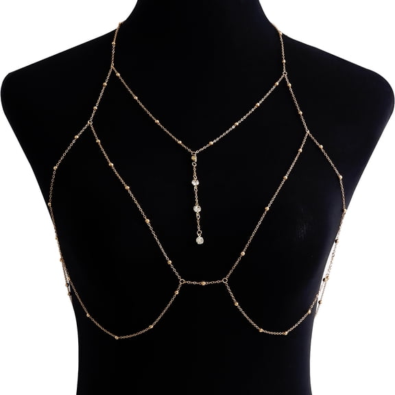 Firefly Hope Women Fashion Layered Body Chains, Rhinestone Belly Waist Chain with Crossover Bikini Bra Design, Summer Beach Party Body Jewelry,A01