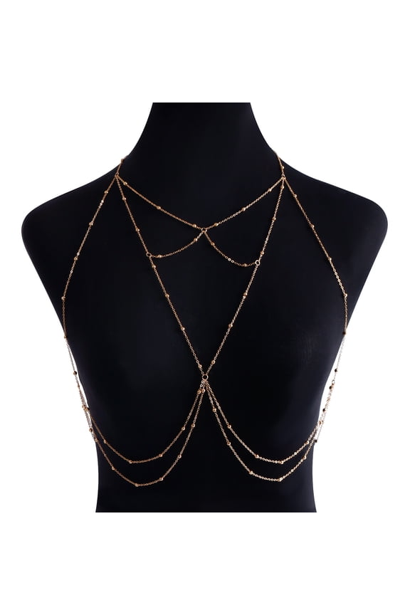 Women Fashion Layered Body Chains, Rhinestone Belly Waist Chain with Crossover Bikini Bra Design, Summer Beach Party Body Jewelry,A10