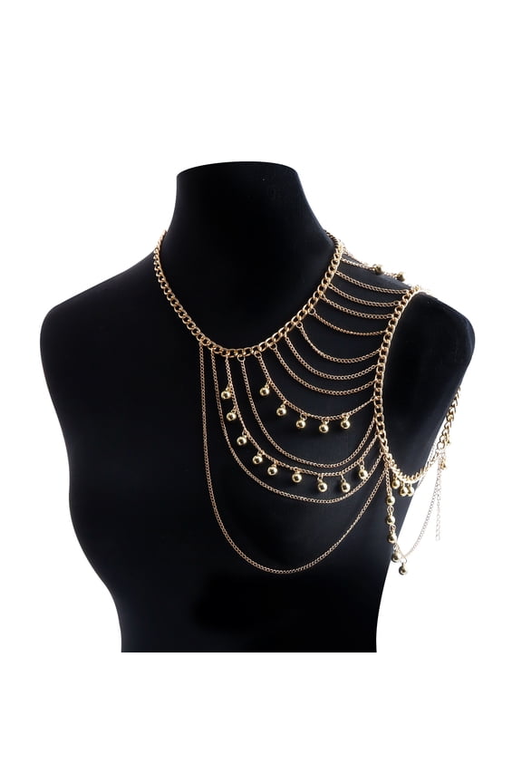 Women Multi-Layered Shoulder Body Chain with Tassel, Bikini Back Chain Necklace, Festival Rave & Bridal Wedding Backdrop Jewelry,S03