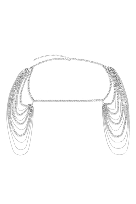 Women Multi-Layered Shoulder Body Chain with Tassel, Bikini Back Chain Necklace, Festival Rave & Bridal Wedding Backdrop Jewelry,S04