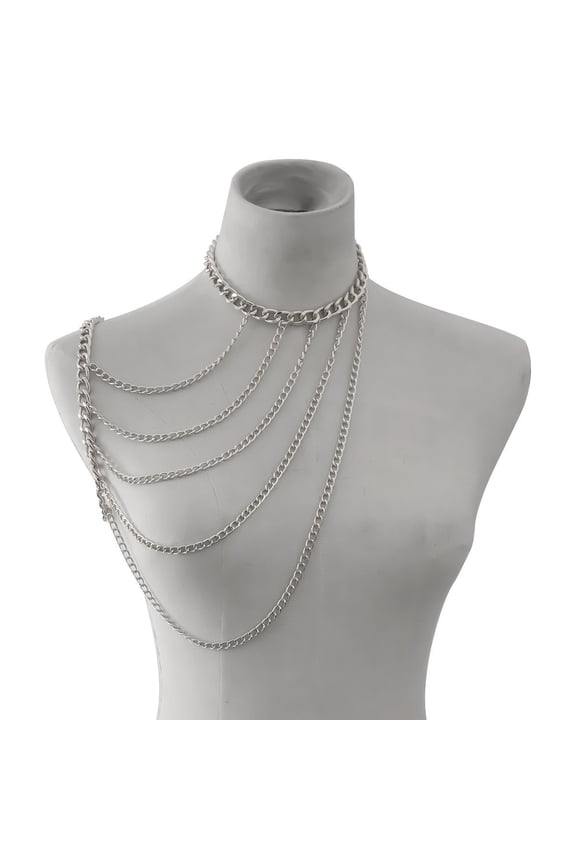 Women Multi-Layered Shoulder Body Chain with Tassel, Bikini Back Chain Necklace, Festival Rave & Bridal Wedding Backdrop Jewelry,S09