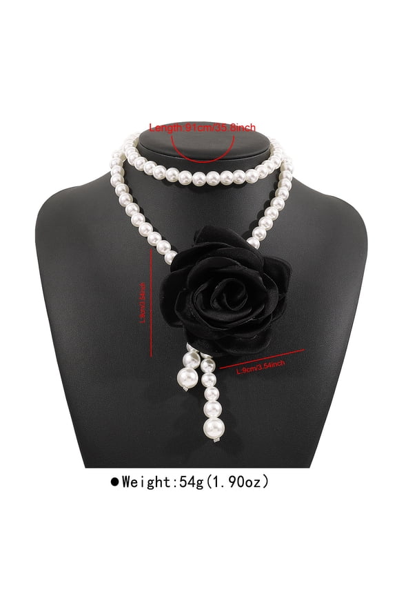 Women Retro Chunky Pearl Statement Choker Necklace Exaggerated Rose Pearl Jewelry for Bride Wedding & Gift Giving, Black