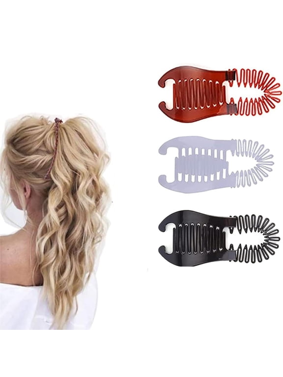 Women's Banana Hair Clips, Black White Coffee, 3 Count