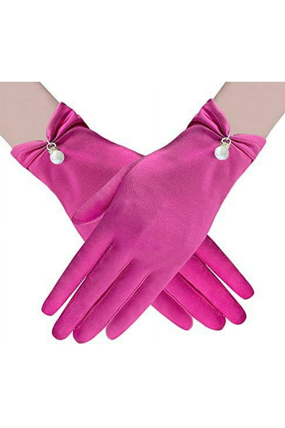Women's Elegant Satin Wrist-Length Gloves, Formal Bridal Opera Gown Statement Accessory, Rose