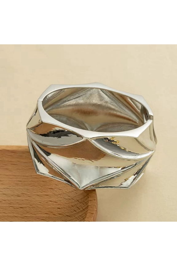 Women's Fashion Statement Cuff Bracelets, Chunky Silvery Stackable Bangles, Bold Large Style Jewelry Pieces, Ideal Presents for Daily Wear & Gifting, S10