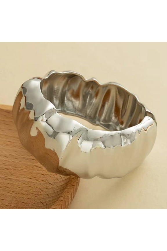 Women's Fashion Statement Cuff Bracelets, Chunky Silvery Stackable Bangles, Bold Large Style Jewelry Pieces, Ideal Presents for Daily Wear & Gifting, S9