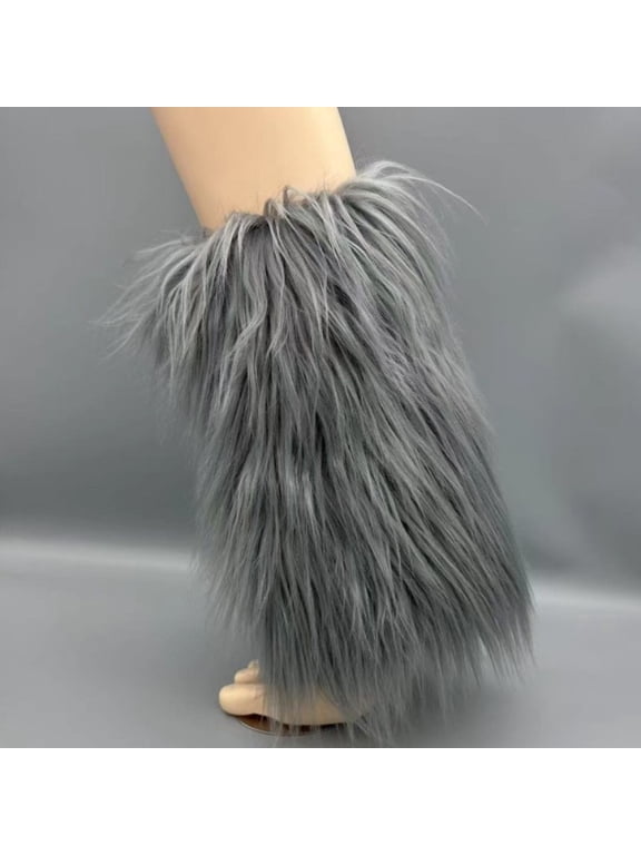 Women's Faux Fur Fuzzy Leg Warmers & Furry Boot Cuffs, Versatile Boot Covers Shoe Socks for Costumes & Winter Wear, 15cm, Grey