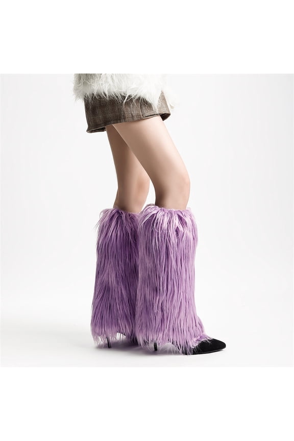 Women's Faux Fur Fuzzy Leg Warmers & Furry Boot Cuffs, Versatile Boot Covers Shoe Socks for Costumes & Winter Wear, 15cm, Violet