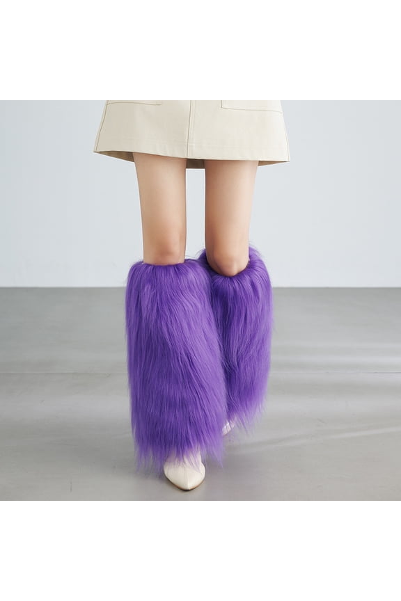 Women's Faux Fur Fuzzy Leg Warmers & Furry Boot Cuffs, Versatile Boot Covers Shoe Socks for Costumes & Winter Wear, 40cm, Purple
