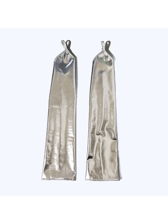 Women's Long Fingerless Metallic Gloves, 1920s Vintage Opera Cosplay Formal Party Statement Accessory, Silver