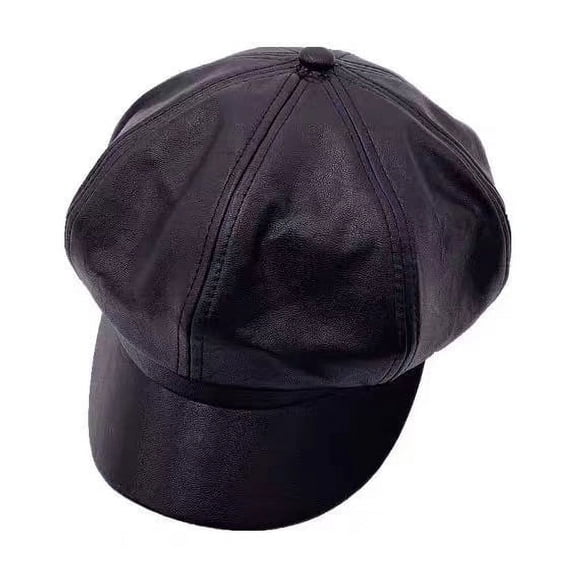 Firefly Hope Women's Newsboy Hat 8 Pieces PU Leather Apple Hat Retro Beret Women Hat Gift (Black)