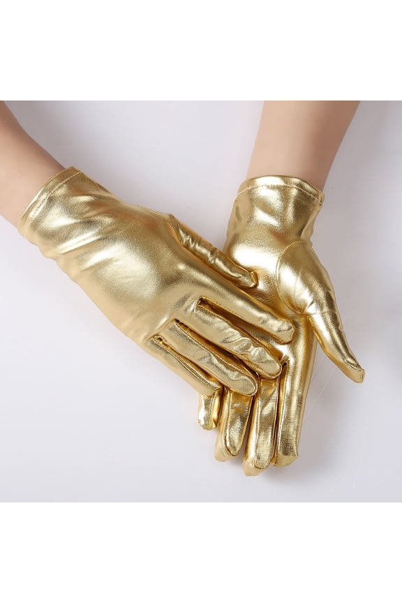 Women's Shiny Metallic Spandex Gloves, Cosplay Formal Vintage Statement Accessories, Golden