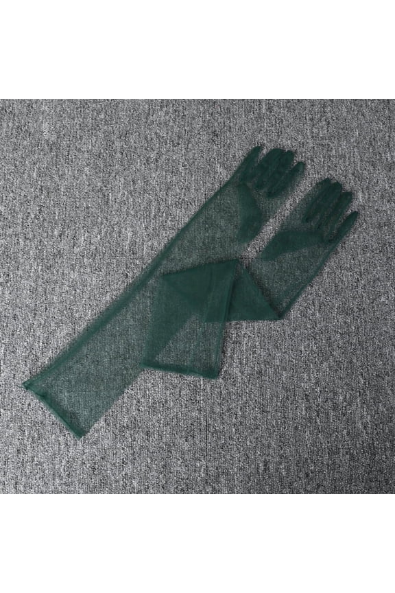 Women's Super Long Sheer Mesh Tulle Opera Gloves, Sexy Costume Gloves for Christmas, Party & Dance, Dark Green