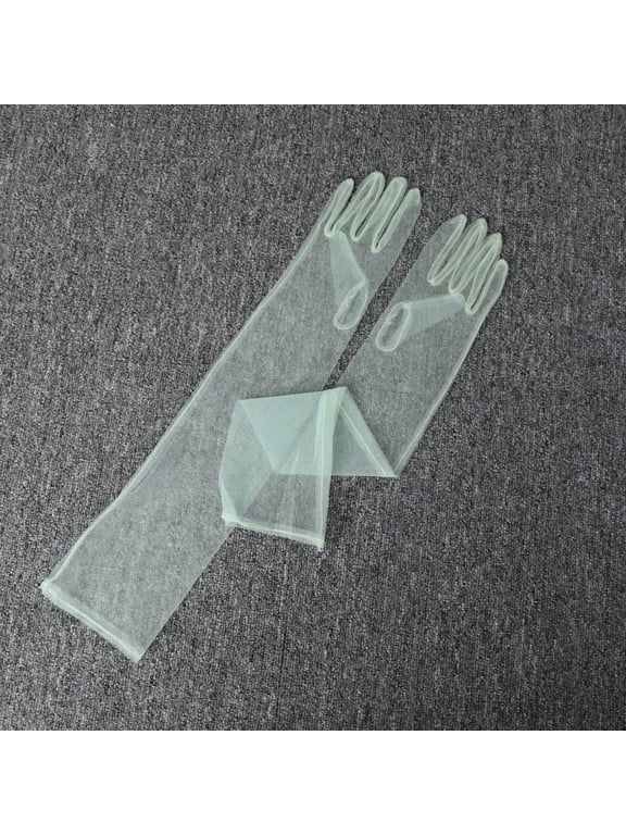 Women's Super Long Sheer Mesh Tulle Opera Gloves, Sexy Costume Gloves for Christmas, Party & Dance, Light Green