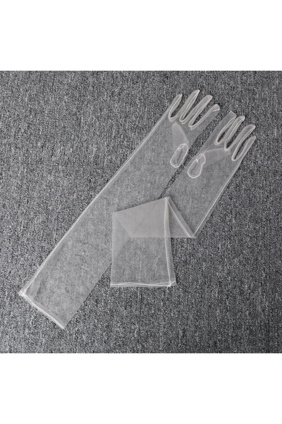 Women's Super Long Sheer Mesh Tulle Opera Gloves, Sexy Costume Gloves for Christmas, Party & Dance, Light Grey