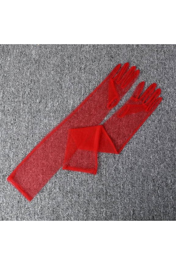 Women's Super Long Sheer Mesh Tulle Opera Gloves, Sexy Costume Gloves for Christmas, Party & Dance, Red