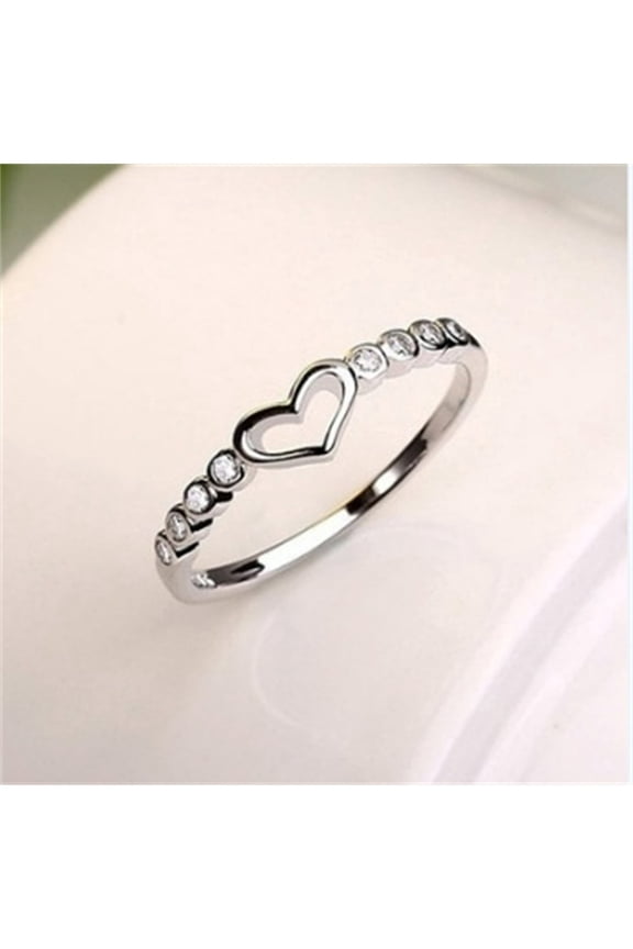 Womens 925 Sterling Silver Love Ring Jewelry Women's Ring Hollow Set Crystal Heart Fashion Jewelry Silver,Size 8