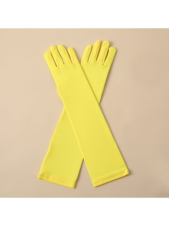 Yellow Stretchy Long Opera Gloves, Formal Gloves for Wedding, Party Costume, Stage Performance & Formal Dress