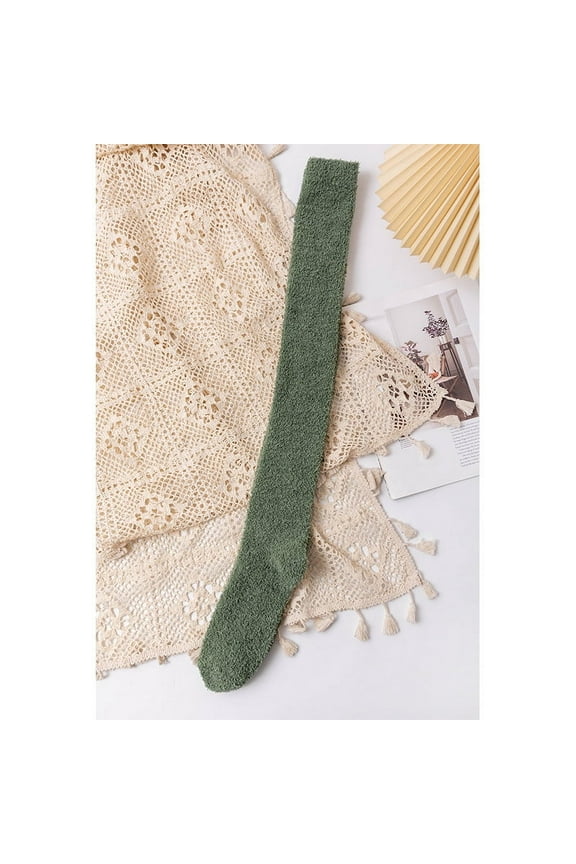 knee high plush socks, soft long leg high leg warm socks, comfortable slippers, plush socks - dark green, 1 pair
