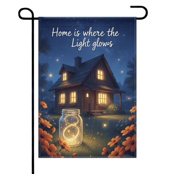 Firefly Jar Home Light Glow Garden Flag 12×18in Double Sided, Home Is Where The Light Glows Slogan, Outdoor Porch Lawn And Garden Yard Banner Decor